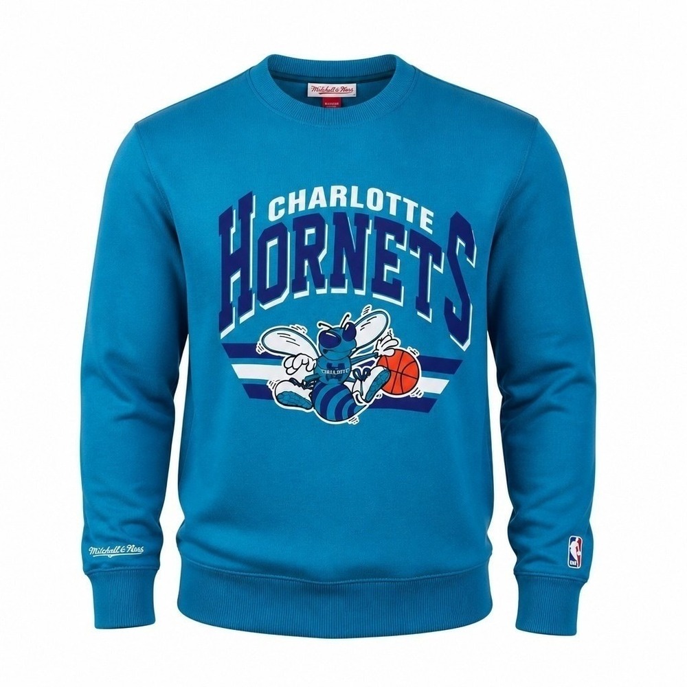 Mitchell & Ness Charlotte Hornets Sweatshirt Mens 2XL Teal Hardwood Classics NBA